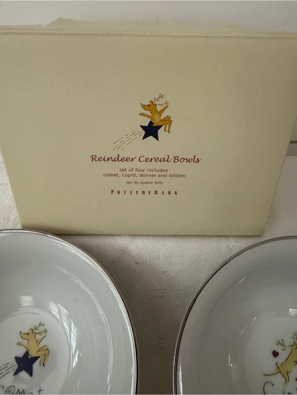 Vintage Pottery Barn Reindeer Cereal Bowls - Set of 4